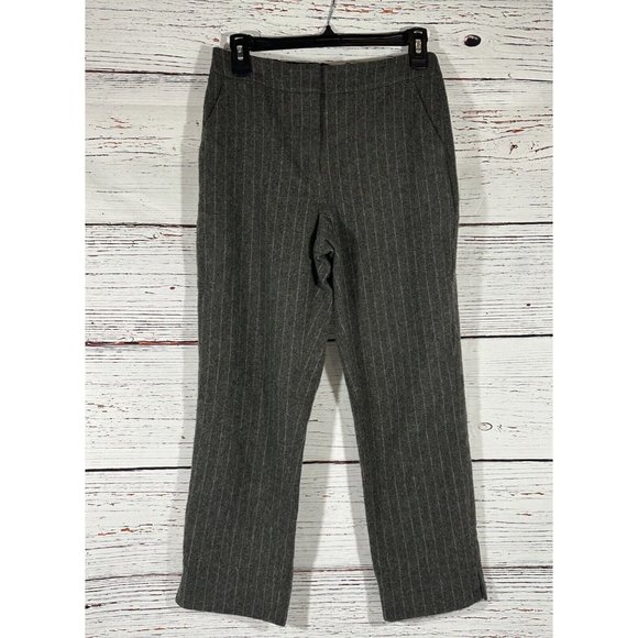 J Crew Wool Trousers Pants Womens Size 4 Grey Pinstripe Career Cropped Pockets - Picture 1 of 10